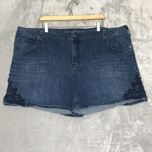 Lane Bryant Short Womens 26 Dark Wash Lace Applique High Waist Stretch Boho